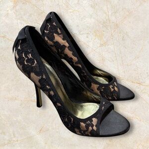Joey O Women’s Black Lace Peep Toe Stiletto Heels Size 8.5